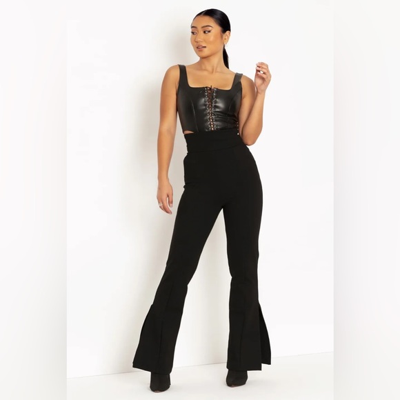 BLACKMILK Push It Ultra High Waist Split Bootleg BLACK PANTS!